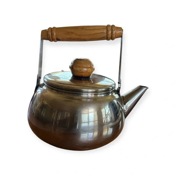 Vintage Stainless steel teapot with wooden handle - Picture 5 of 6